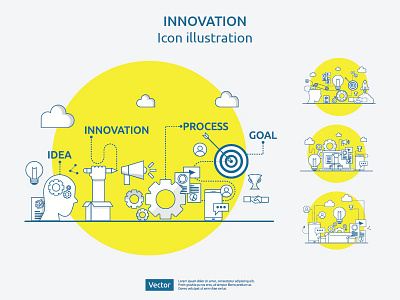 4 items vector Icon Illustration of idea innovation process brainstorm concept creative creativity development innovation innovative process product strategy technology