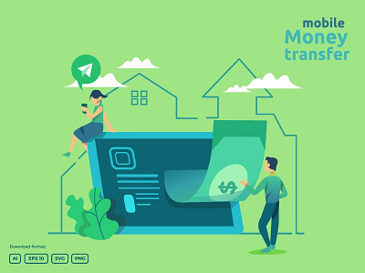 money transfer illustration concept business buy commerce digital mobile money online pay payment shopping transaction transfer