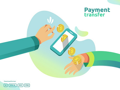 money transfer illustration concept business buy commerce digital mobile money online pay payment shopping transaction transfer