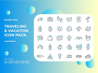30 travel and vacation concept doodle icon collection holiday icon service set summer tour tourism tourist transport travel vacation