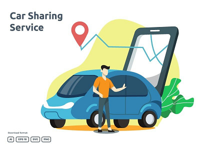 Car sharing or online taxi illustration concept