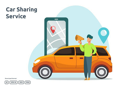 Car sharing or online taxi illustration concept