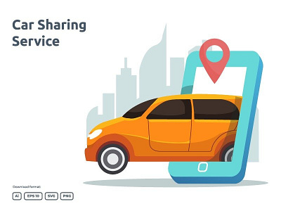 Car sharing or online taxi illustration concept app car online order phone rent rental service smartphone taxi transportation vehicle