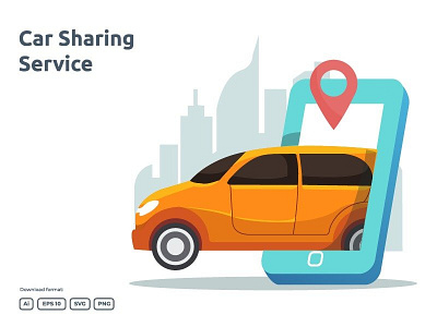 Car sharing or online taxi illustration concept