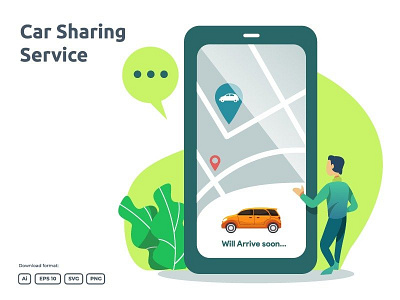 Car sharing or online taxi illustration concept