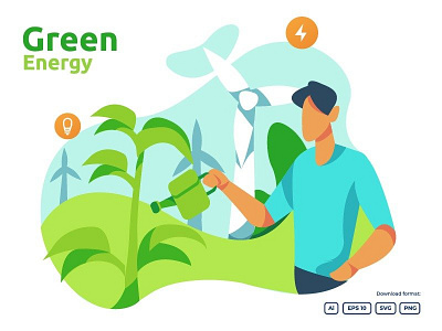green clean energy and environmental concept illustration clean concept ecology electricity energy environment green man nature renewable tree wind