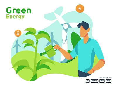 green clean energy and environmental concept illustration