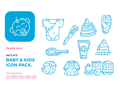Vol 02 of 03 Set of hand drawn doodle baby and kids care icons art ball clothes drawn element family fun hand heart object outline ship