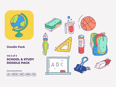 hand drawn doodle school and study icon illustration set 2-3