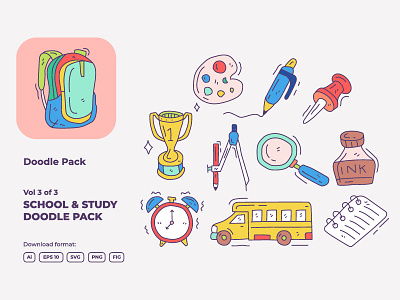hand drawn doodle school and study icon illustration set 3-3