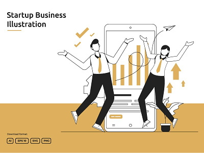 Business Startup Vector Illustration collaboration employee launch rocket solution start startup successful trophy up vision winner