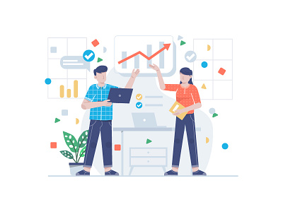 Startup employees teamwork make some planning illustration