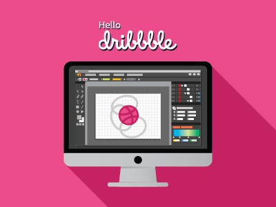 Hello Dribbble! computer debut design designer desktop display edit icon illustration logo software