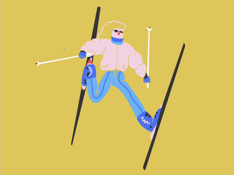 Full send illustrator 80s jump send it skiing people illustration