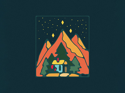 Stay Warm badge cabin character graphic design graphics graphics designer illustration illustrator mountain squamish stars sticker tree vancouver