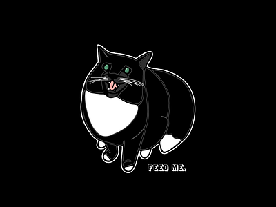 Feed me black and white cat cats design green eyes illustration lines my cat sticker