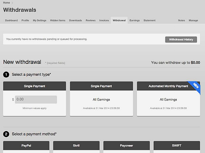 Author Withdrawals UX/UI (Envato Seller)