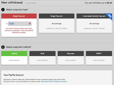 Author Withdrawals UI/UX - New Withdrawal (Envato)