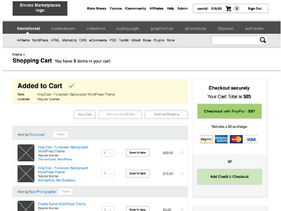 Shopping Cart Wireframe (Envato)