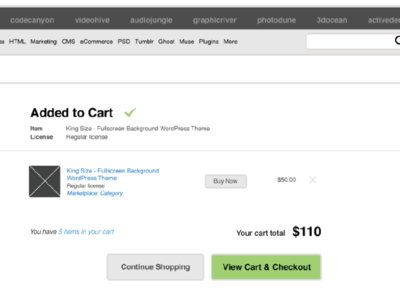 Added to Cart Wireframe (Envato)