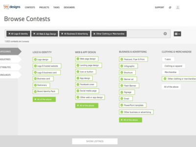 Browse Contests Filters (wireframes) - 99designs