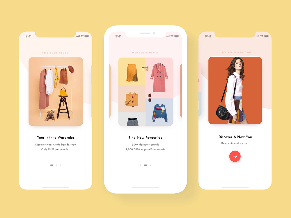 Ecommerce App onboarding screen - guide page by Xiaoge Wang on Dribbble