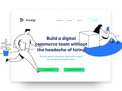 Prodigi.team - Landing page art direction branding clean corporate design geometic home page identity design illustration landing page layout design typography web design