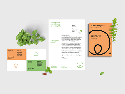 Springwell - Stationery Set art direction balance branding business card clean corporate design cover design design identity design layout letterhead logo natural products report spring stationery vitamins wellbeing
