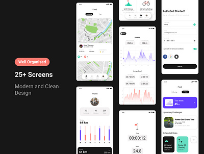 Glide UI Kit 🚴 🚴 app fitness iphone record ride ride app template tracker ui design uikit uikits
