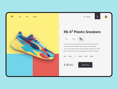 Puma RS-X animation card cards challenge clean ecommerce page page design pages principle product puma purchase snickers ui ux webdesign
