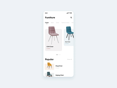Furniture e-commerce ios mobile app beds card chair challenge design ecommerce principle product shop shopping sofas store ui user experience userinterface