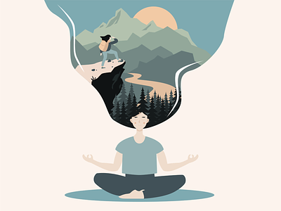 Illustration - Yoga and Nature illustration illustration art meditation mountains nature vector yoga