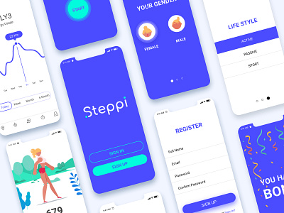 Steppi application application brand branding colores design illustration ios trend ui uiux