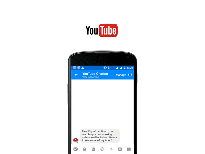 YouTube Chatbot in Facebook Messenger experience intelligent assistant agent message messenger gif conversational ai bot chatbot youtube
