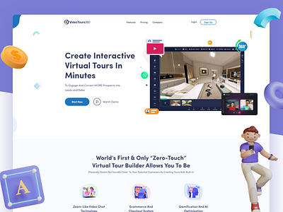 VideoTours360 - Virtual Tours Landing Page 3d branding figma landing page ui ui design uiux ux ux design virual reality web design web development website