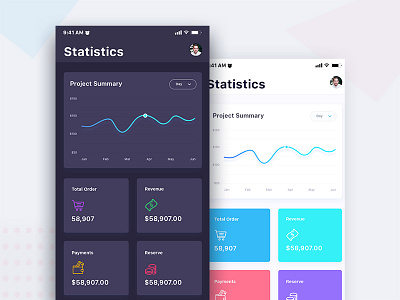 Financial iOS App Design: Stats Screen - Dark & Light