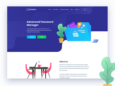 Password Manager Web Design - Dark Version design illustration landing page landing page design ui ui design uiux ux ux design web design website design