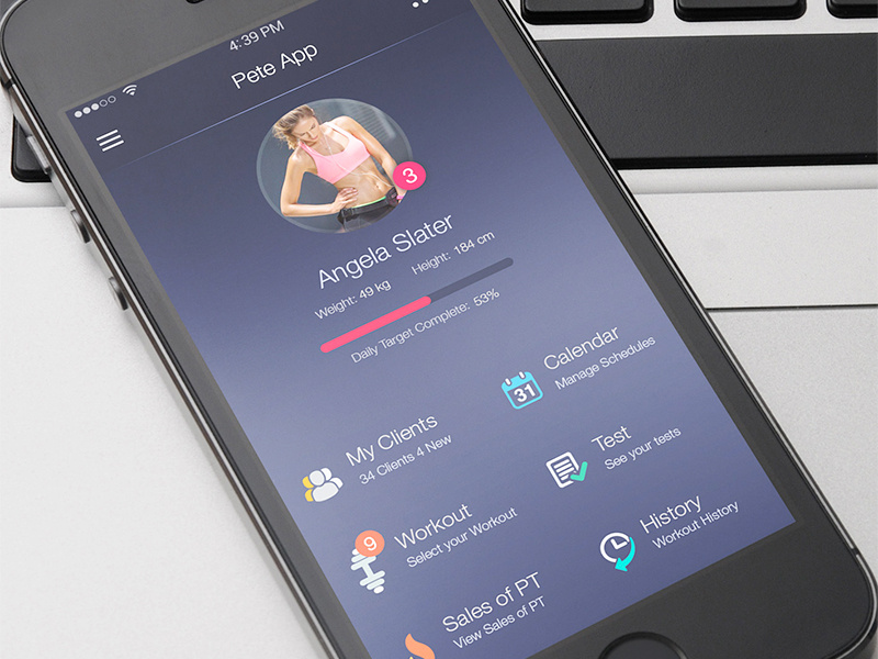 iPhone Fitness Gym App by - Ali Qais - UI/UX Designer - Realistic