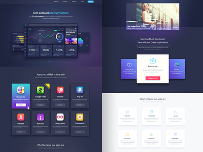 Website Design for App Products apps business clean dark dashboard flat landing page press saas ui ux website