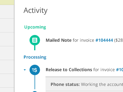 Timeline activity feed icons invoicing receivables timeline ui ux