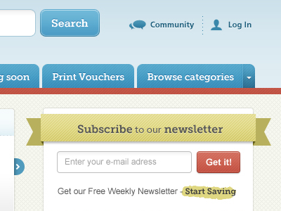 Vouchers site icons menu newsletter tabs ui web