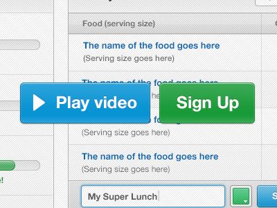 Overlay buttons blue buttons cta diet tracking green play signup user interface video web web app