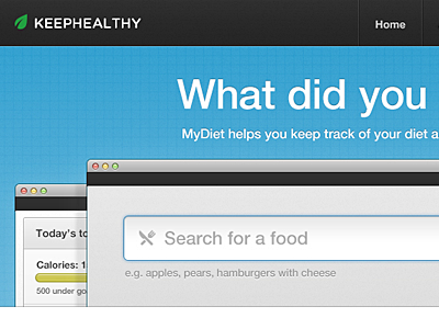 Homepage - WIP blue browser call to action diet tracking hero homepage search screens ui user interface ux web