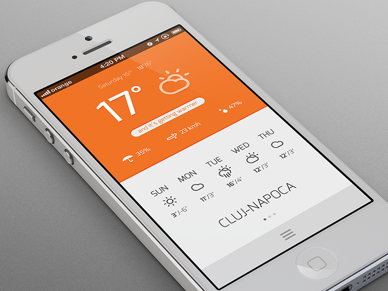 Weather App iphone weather app orange flat