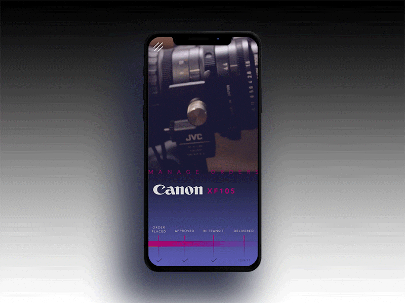 Order Tracker animation canon design flat iphone x mockup order principle prototype tracker ui ux