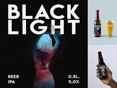 Black Light beer label design. beer beer art beer bottle beer branding beer can beer label brand identity branding craft beer dark theme design identity illustration label design label packaging logo sexy sexy girl typography vector