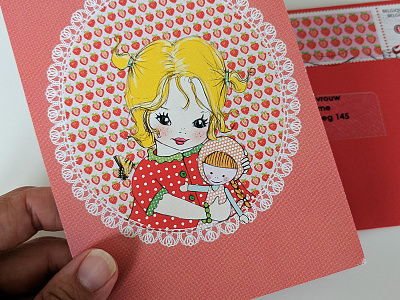 Birthannouncementcard birthannouncement card color creative custommade girl graphicdesign illustration logodesigner postcard stamp strawberries