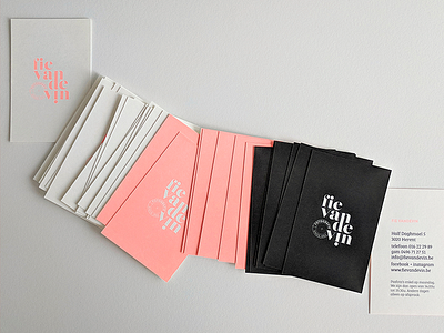 Business cards (Brand identity: photographer Fie Vandevin) blackwhite branding business cards fluo graphic design logo pantone photographer print type typography