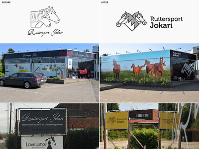 Before & after • branding Equestrian shop banner brand branding colour design equestrian graphic design horses logo logodesign logodesigner photography photoshop photoshop art print retail sticker store vector window wrapping