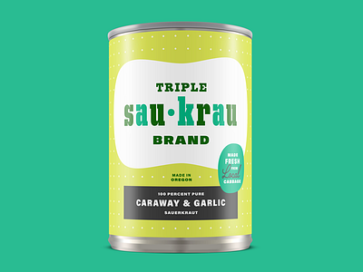 Triple Sau-Krau Mid-Century Sauerkraut Can, Caraway & Garlic brand identity branding can graphic design lettering logo mid century package design packaging sauerkraut typography wordmark